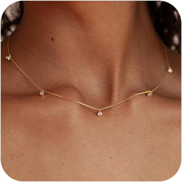 Jewelry - Women's Gold Cubic Zirconia Layered Necklace 16+2in Elegant Jewelry Gift